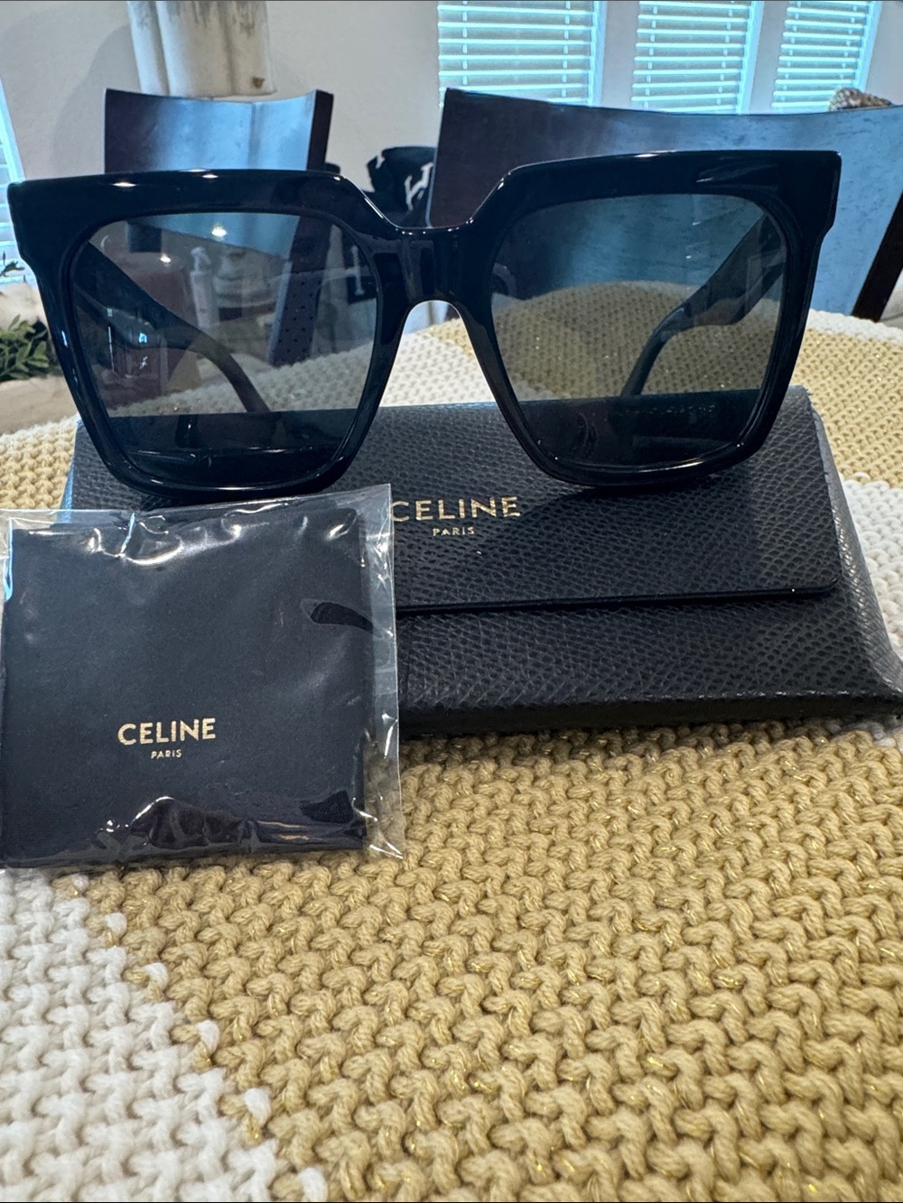 Celine Black Glossy Oversized Square Sunglasses